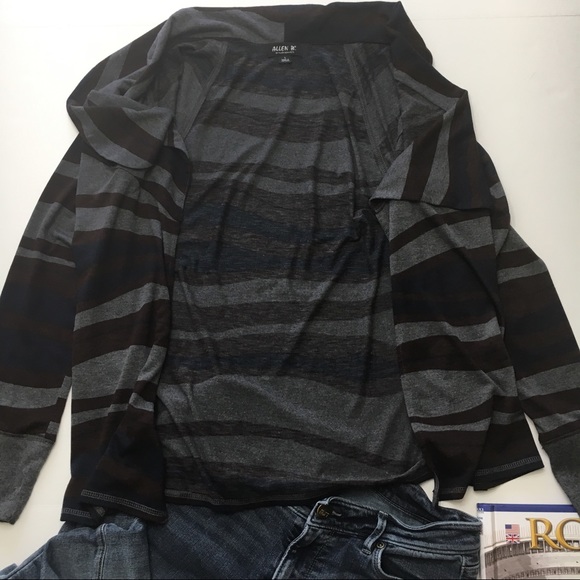 Allen B. Open Cardigan Brown Blue Gray long sleeve - Picture 2 of 7